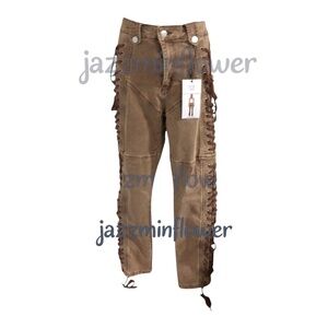 Brown whipstitch style side‎ laceup western cowboy khaki style pants size 3 new